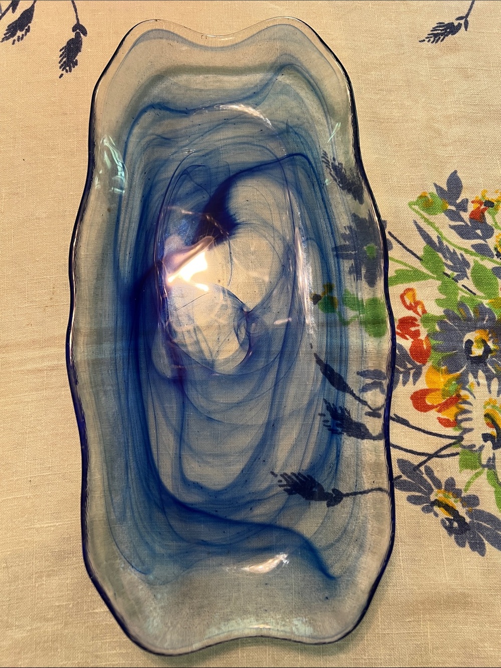 Vintage Bormioli Rocco Blue Swirl Glass Decorative Tray -